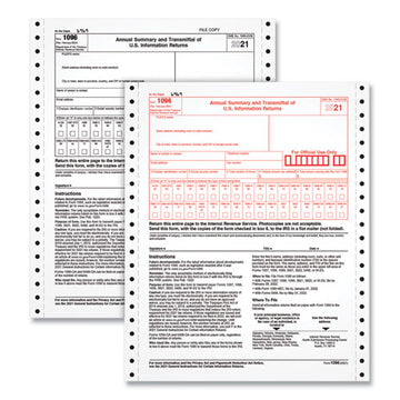 TOPS™ 1096 Summary Transmittal Tax Forms, Two-part Carbonless, 8 X 11, 1-page, 10 Forms freeshipping - TVN Wholesale